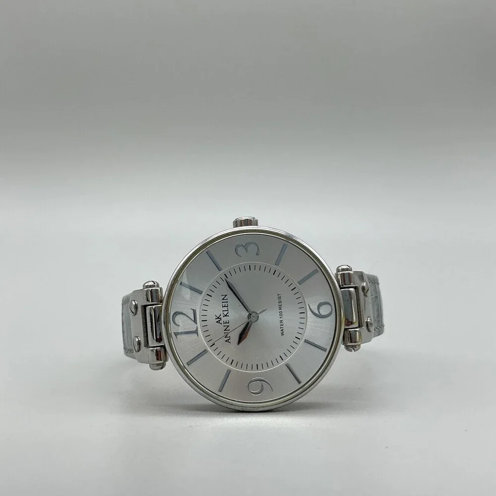 Anne Klein 1090G9 Womens Watch 34mm Silver Tone Dial Gray Leather New Battery